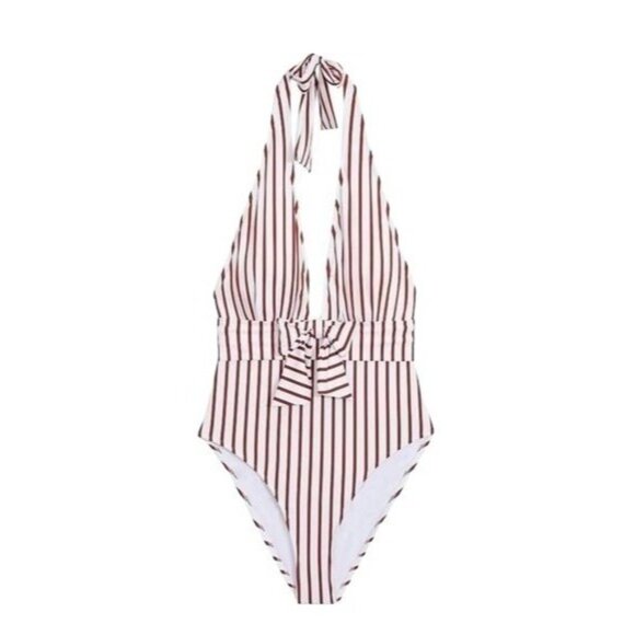 WeWoreWhat Lg One-piece Swimwear Brooklyn Open Back Deep V-neck Halter Swimsuit - Picture 7 of 13